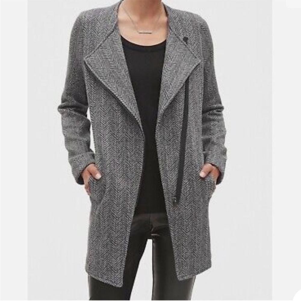 Banana Republic Gray Herringbone Long Coat Small